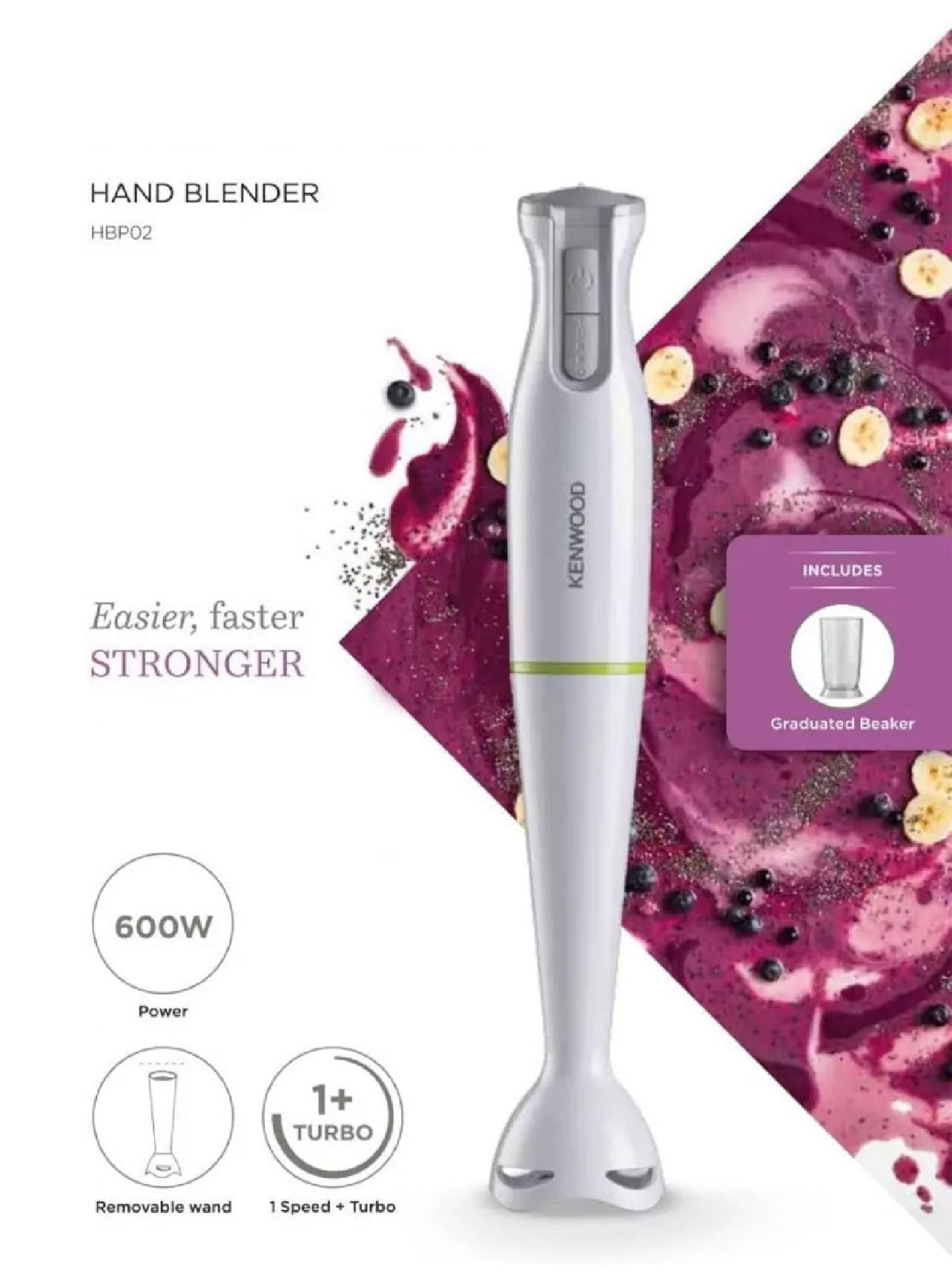Kenwood Hand Blender 600W power with 1 Speed Plus Turbo Function