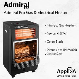 Admiral Pro Gas & Electric Room Heater With Tea Pot