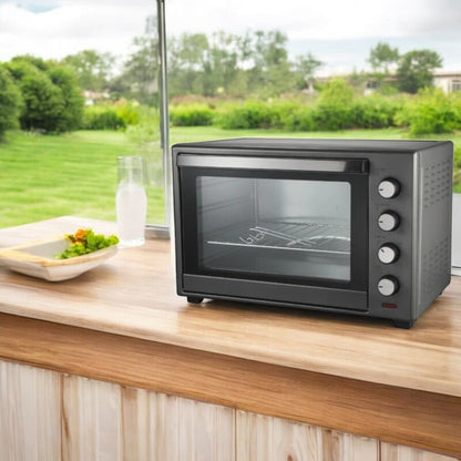 Super Chef 70L Electric Oven with Double Glass Door, Convection Fan, Multiple Cooking Modes, 2200W Power, Stainless Steel & Black Design | Model: AJK70A02-MLTB