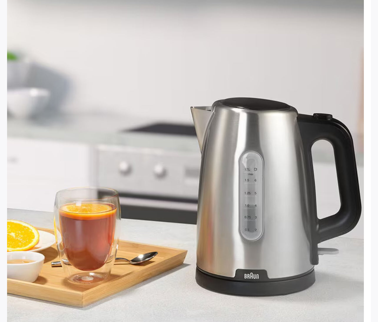 Braun Stainless Electric Kettle Fast Boil With 4-Way Safety &amp; 360° Base 2200W 1.7L                        WK-1500
