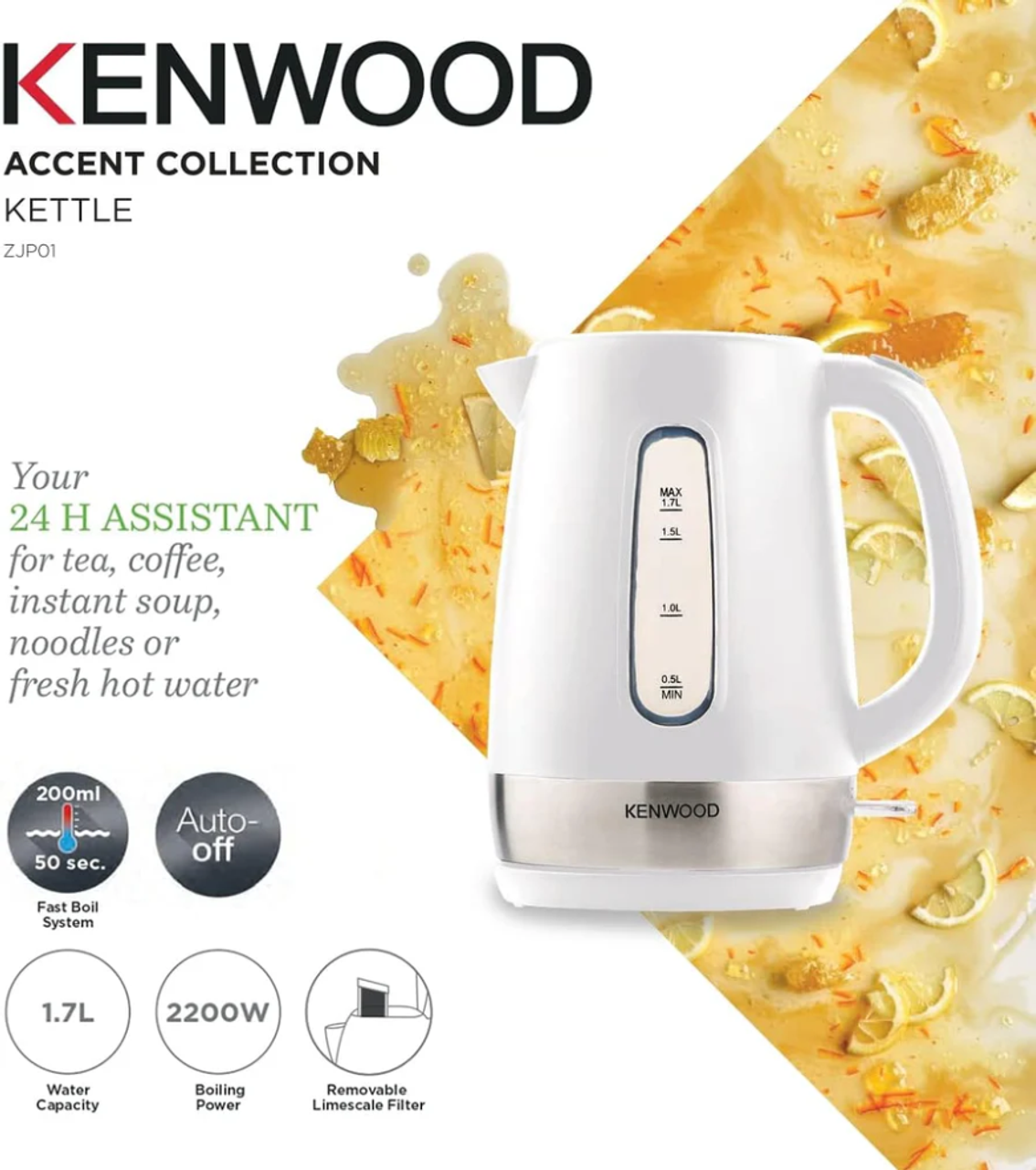 KENWOOD Kettle White Kettle | 1.7L 2200W Power / ZJP01WH