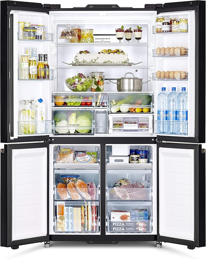 Hitachi 4-Door Refrigerator – RW720PUC1-GMG (Silver & Black Glass)